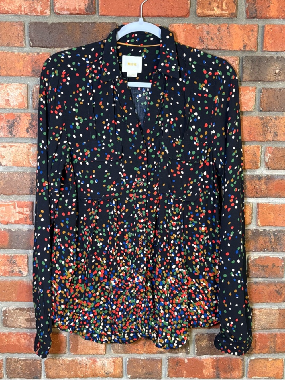 Maeve Anthropologie womens Winwood confetti print button down blouse black 4